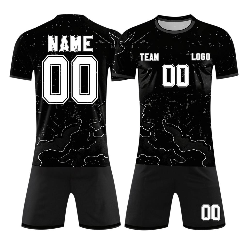 Customizable DIY Two Piece Sports Jersey Set Short Sleeve Shirt and Shorts Personalized Number Team Uniform