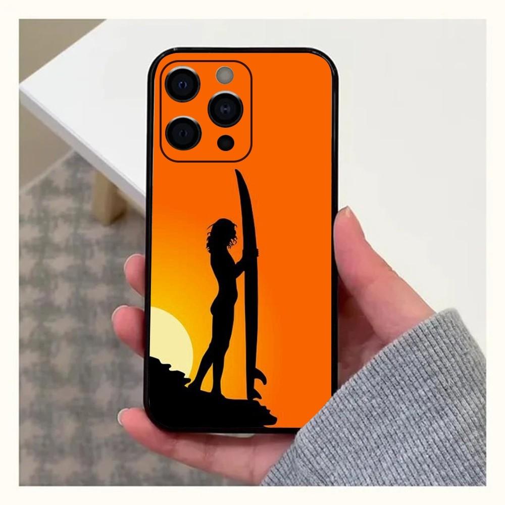 Surfboard Surfing Art Surf Girl  Phone Case For Apple iPhone 15,14,13,12,11,Pro,X,XS,Max,XR,Plus,Mini Soft Black Cover
