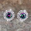 Female Crystal Rainbow Zircon Stone Round Stud Earrings Vintage Silver Color Wedding Fashion Jewelry For Women