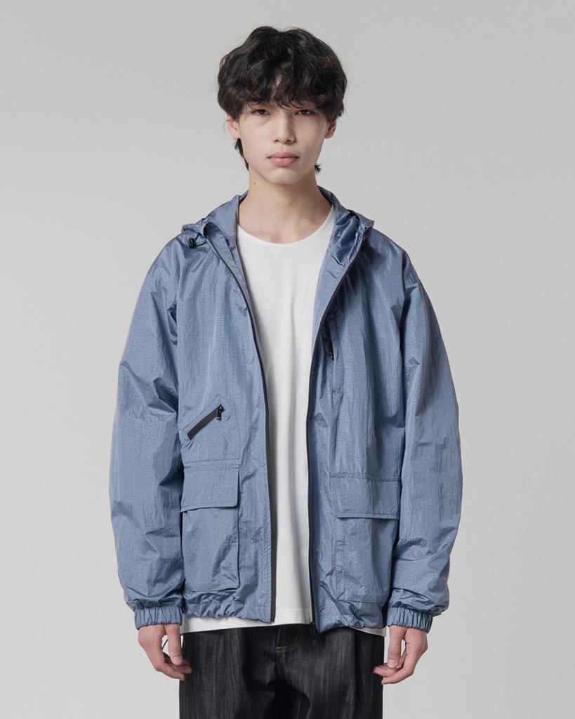 Dimitri Black Asi 2Way Nylon Metal Hooded Windbreaker Jacket_Steel Blue