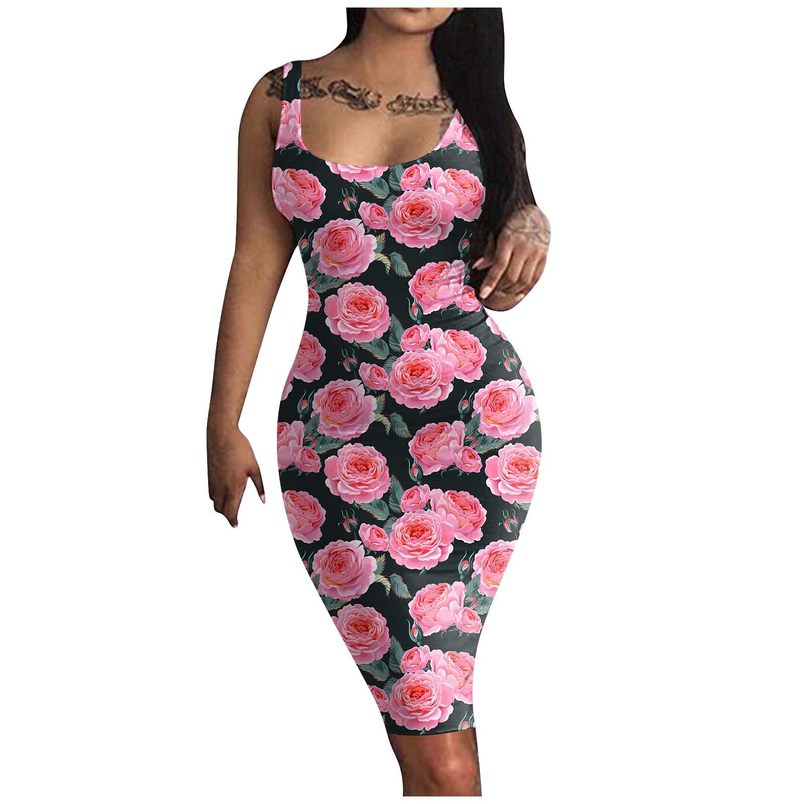 

Женское летнее платье с цветочным принтом и круглым вырезом без рукавов, платье-майка, облегающее клубное пляжное платье миди, шерстяное платье XXL