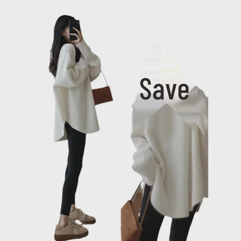 Women's Mid-Length Retro Japanese-Style Knitted Pullover Sweater for Autumn and Winter
