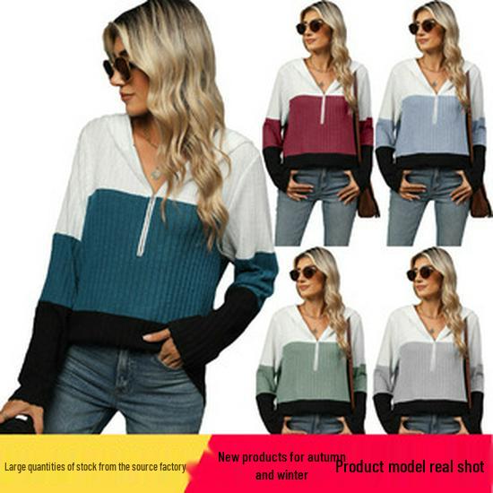 2024 Women's Autumn/Winter V-neck Jacquard Solid Color Loose Three-quarter Sleeve T-shirt