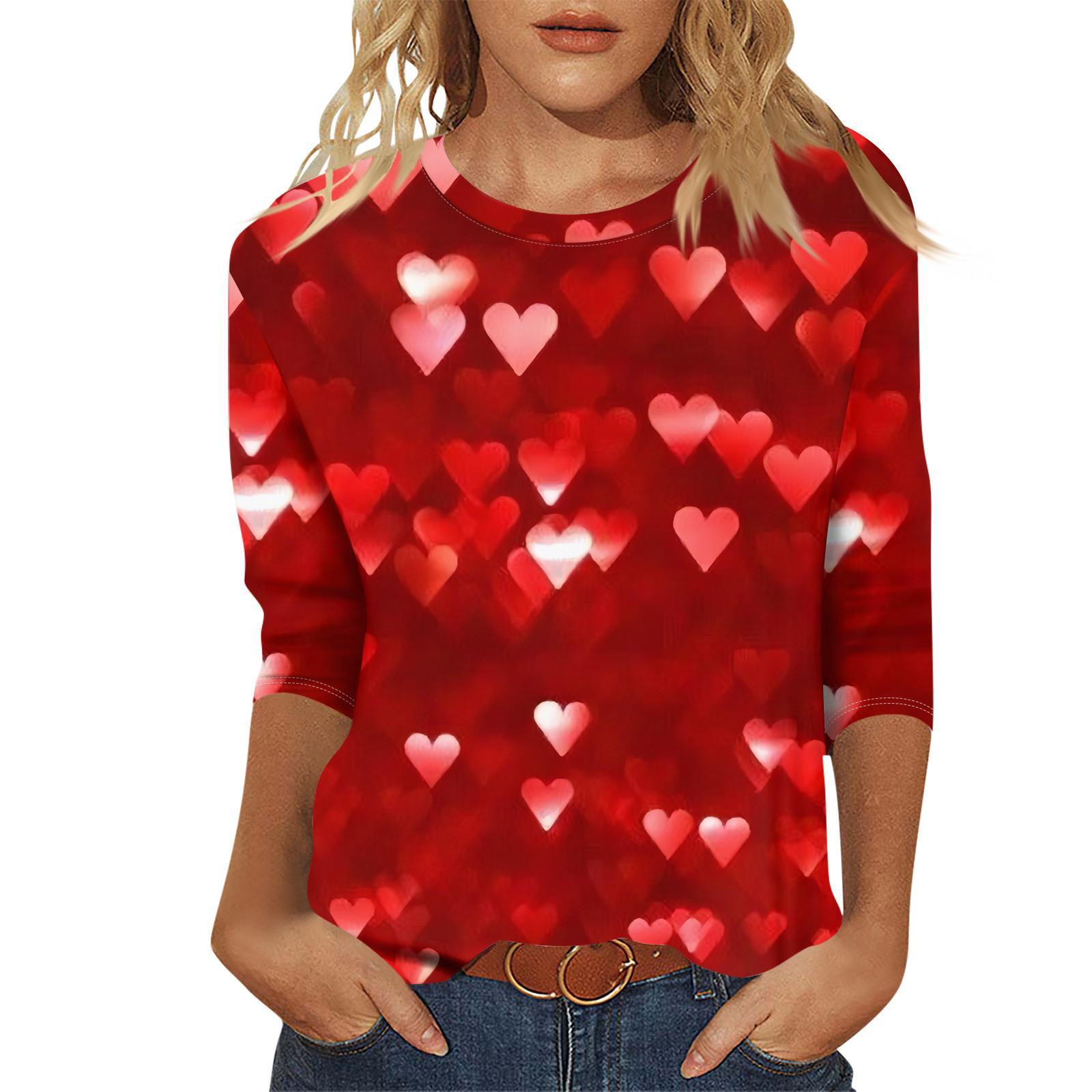 

Женский модный и повседневный свитер с рукавом семь четвертей и принтом ко Дню святого Валентина XL белый