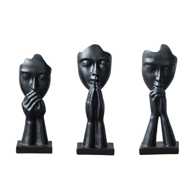

Set of 3 Multipurpose Abstract Art Sculptures Resin Prayer Figurines Ornaments for Interior Styling Desktop Shelf Decors чорний