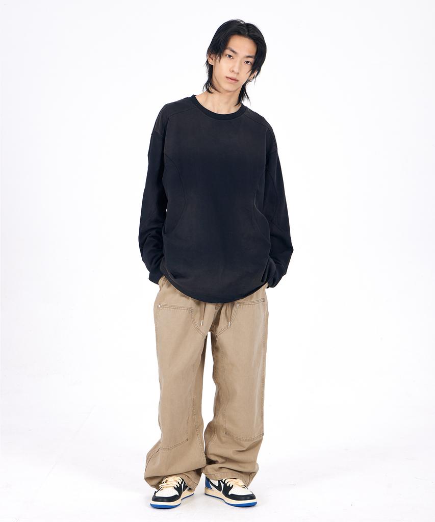 ASTRAL PROJECTION Wide Weathered Washed Elastic Waist Pants_Beige