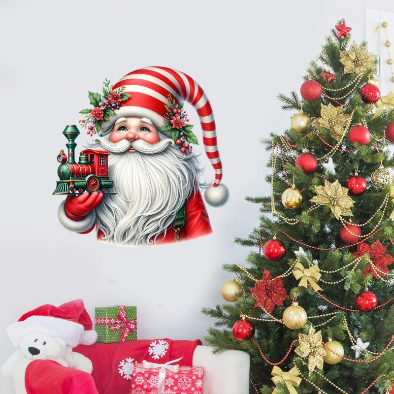 Christmas Cartoon Santa Stickers: Festive Wall Decor for Restaurants & Parties
