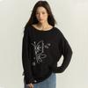 Autumn and Winter New Pure Desire Slanted Shoulder Hottie Pure Cotton Long-sleeved T-shirt Women's Loose Versatile Design Top