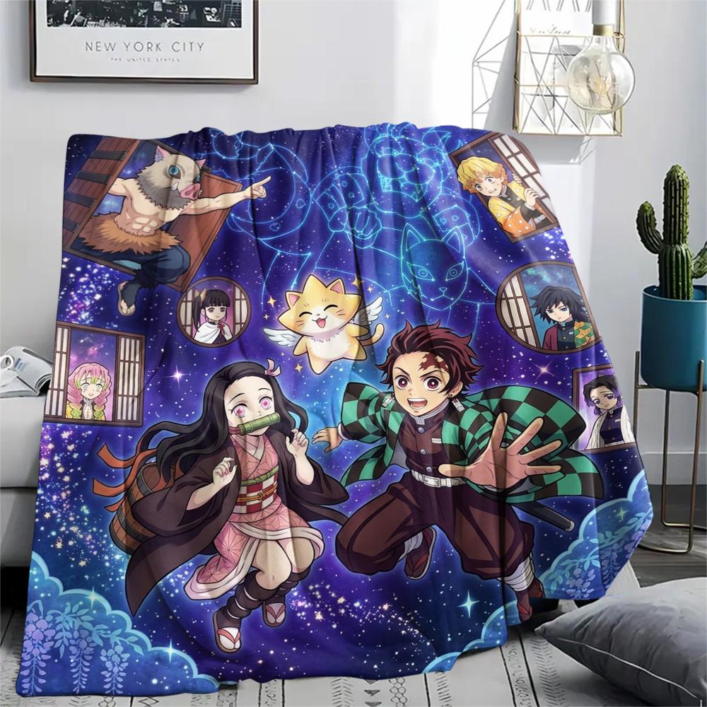 Demon Slayer Tanjiro Flannel Blanket Comfortable Warm Print for Bedroom Sofas Beds Outdoor Picnic Tour.-TING