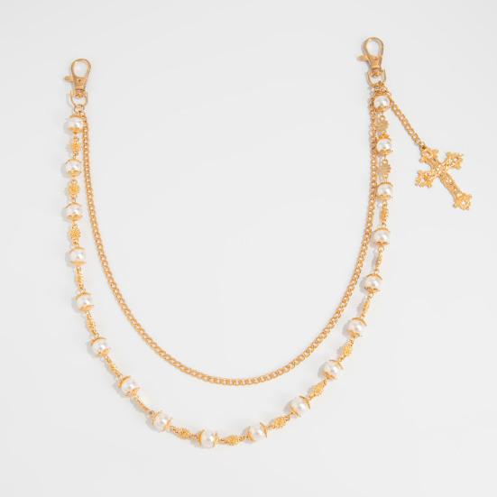 Pants Chain Faux Pearls Metal Flower Decor Wallet Chain Multi-layered
