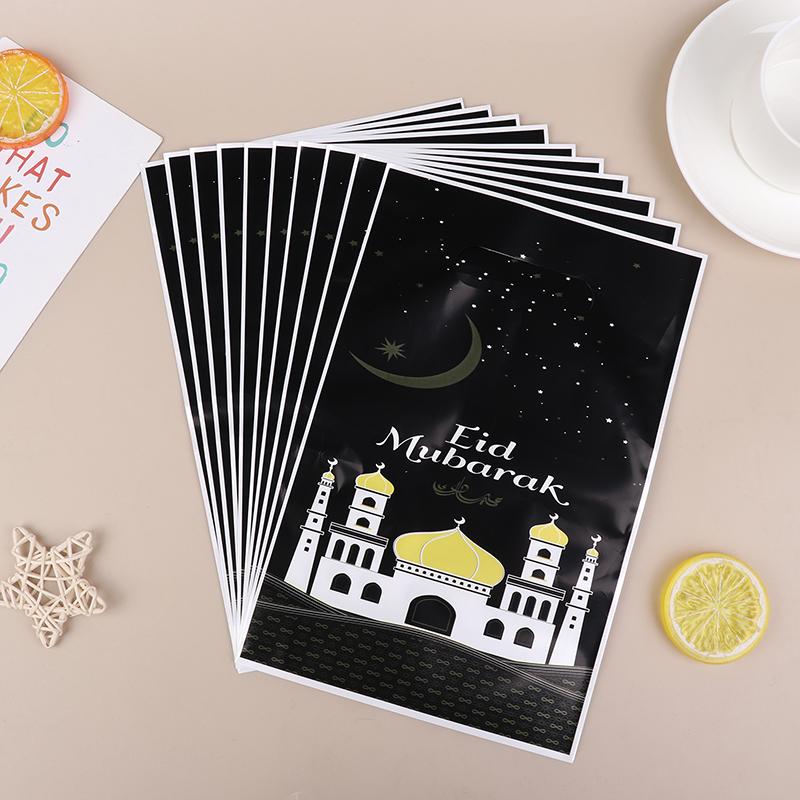 10Pcs 2025 Eid Mubarak Handbag Candy Cookie Snack Gift Bags Packaging Bag For Home Ramadan Muslim Islamic Party Decor Supplies