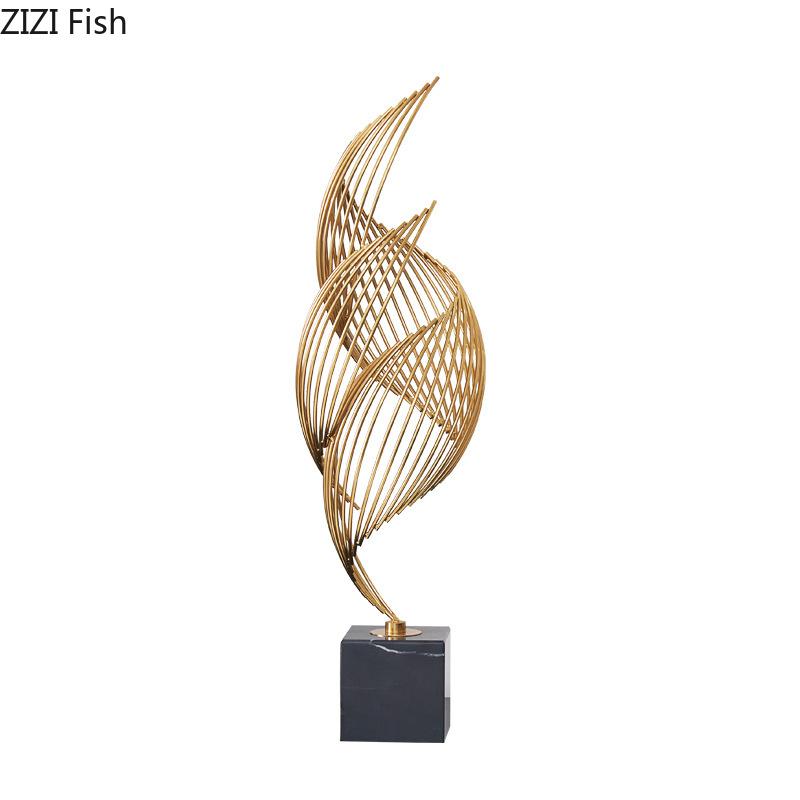 Ribbon Fluttering Statue Abstract Geometric Handicrafts Desk Decoration Creative Golden Ribbon Ornaments Room Aesthetic Decor
