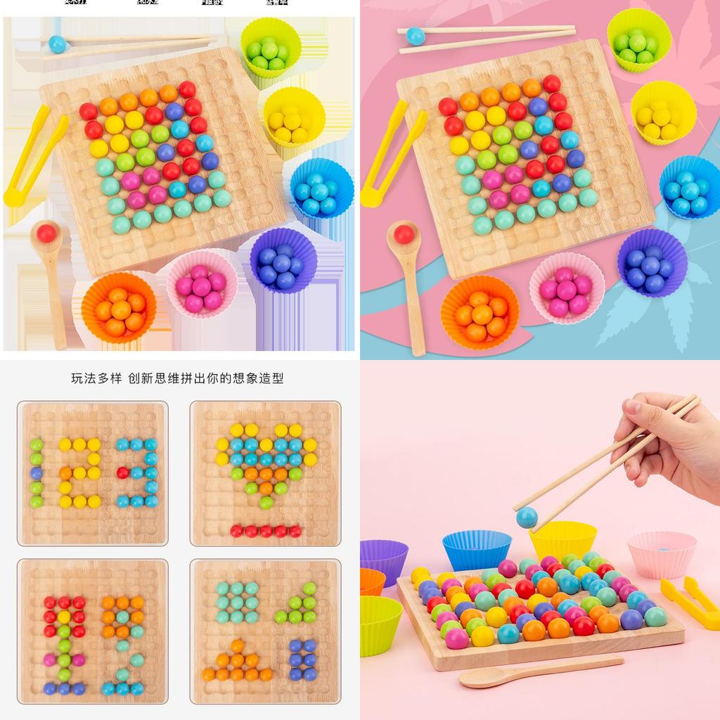 Wooden Rainbow Bead Sorting Puzzle For Kids Learning Fine Motor Skills Educational Toy
