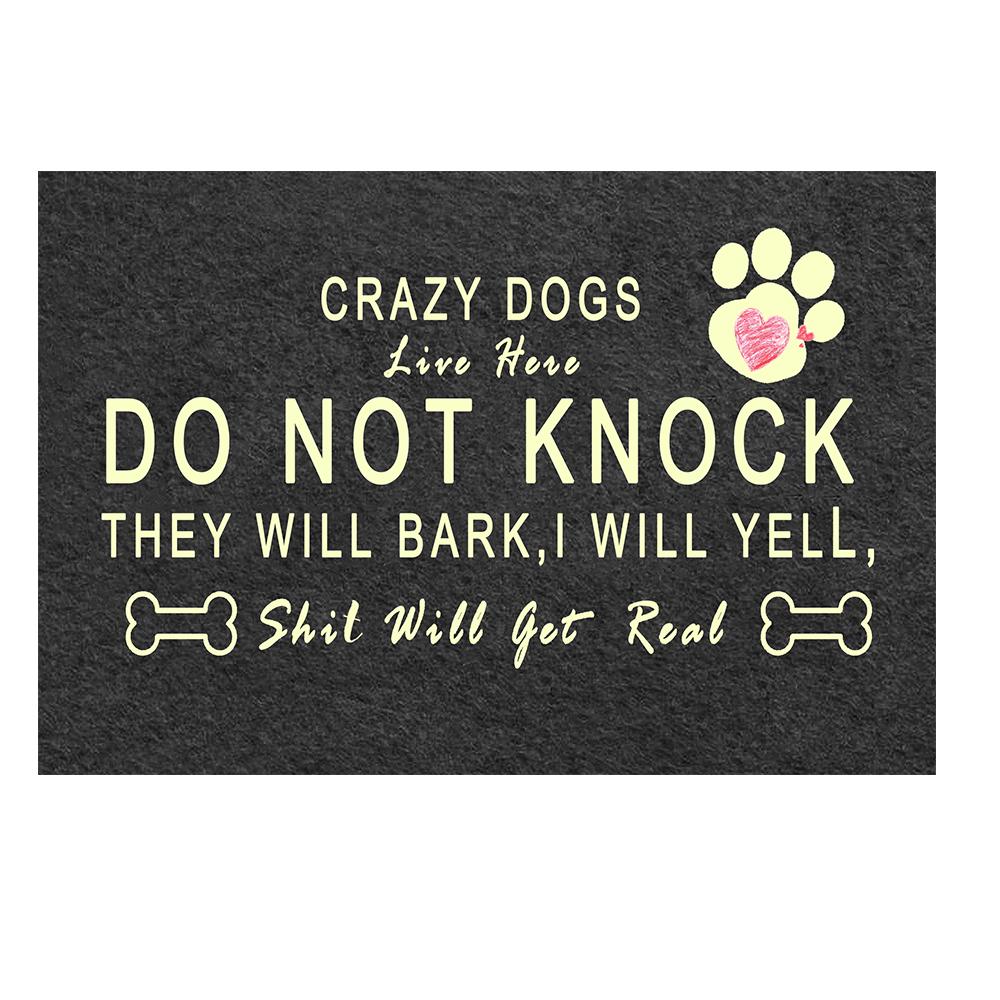 Crazy Dogs Live Here Do Not Knock They Will Bark Doormat Rubber Bathroom Kitchen Mat Garden Garage Door Floor Mat Non-Slip