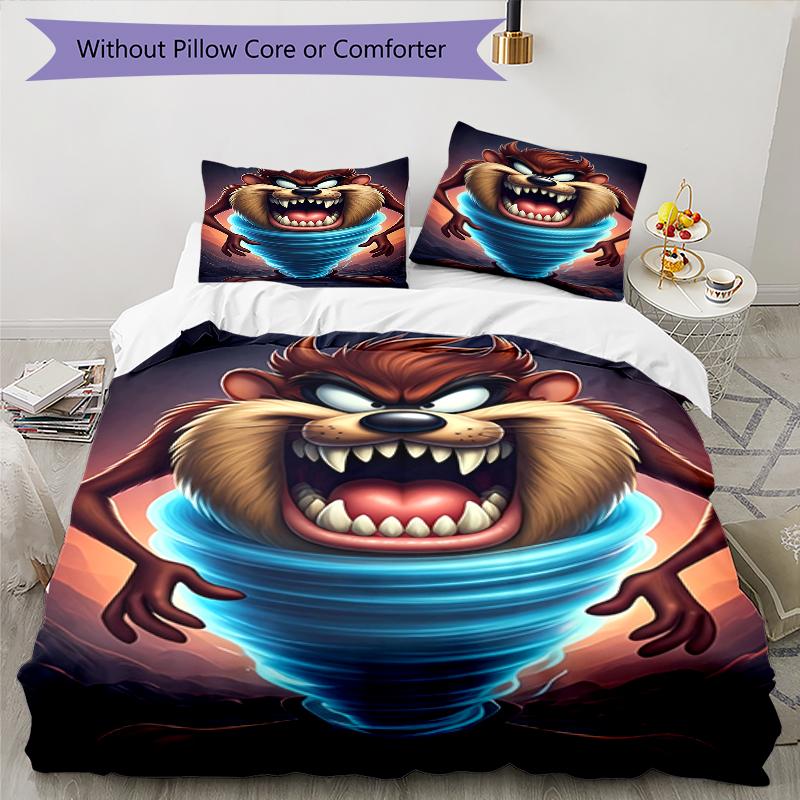 3pcs Taz Mania pattern bedding set duvet cover set includes duvet cover &pillowcases, perfect all season bedroom decoration & gift
