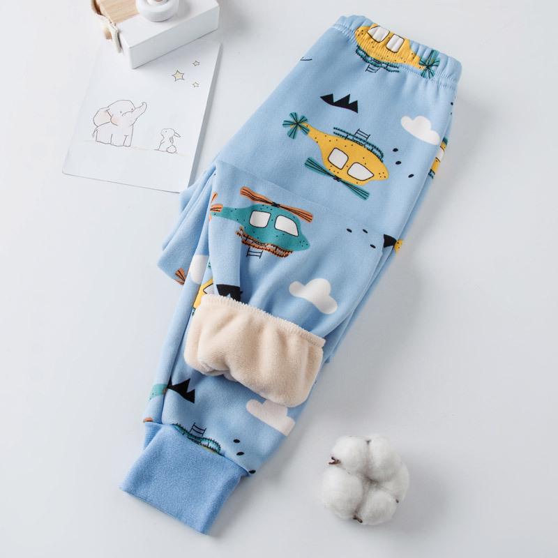 Children's Fleece-Lined Winter Pants - Thick, Warm, Printed Style for Boys & Girls