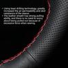 1 Pc 3738cm Car Auto Laser Drilling Cowhide Steering Wheel Cover Universal (Black Red)