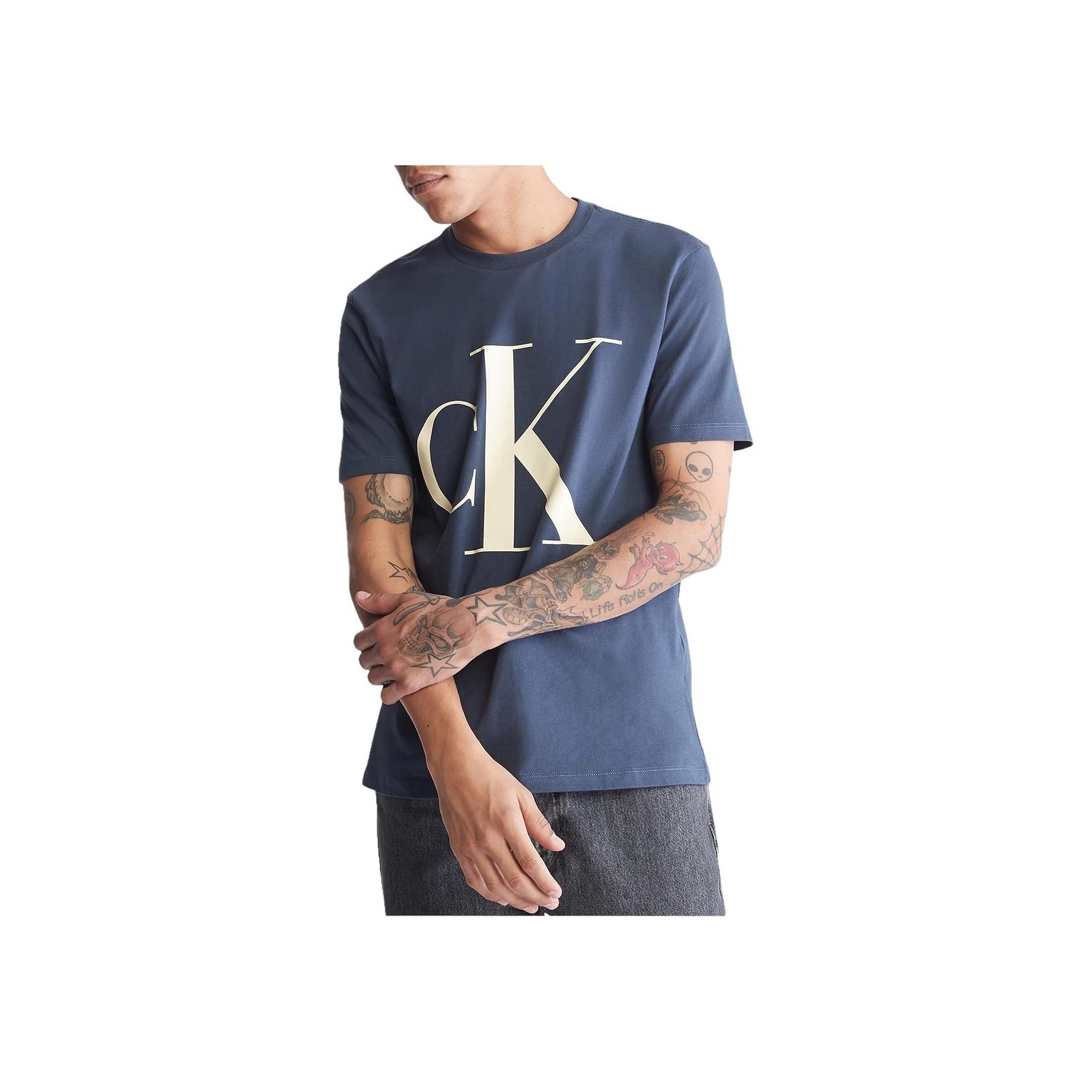 

Calvin Klein Minimalist Comfortable Versatile Printed Crew Neck Short Sleeve T-Shirt Men Tops Navy-Blue 40HP825-410 S