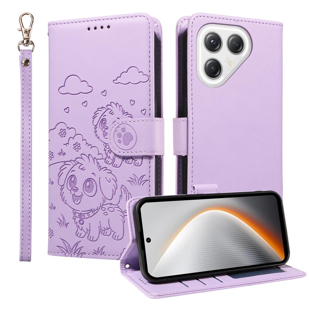 For TECNO Pova 7 Ultra 5G Case RFID Blocking Imprinted Dog Pattern PU Leather Phone Cover with Wrist Strap