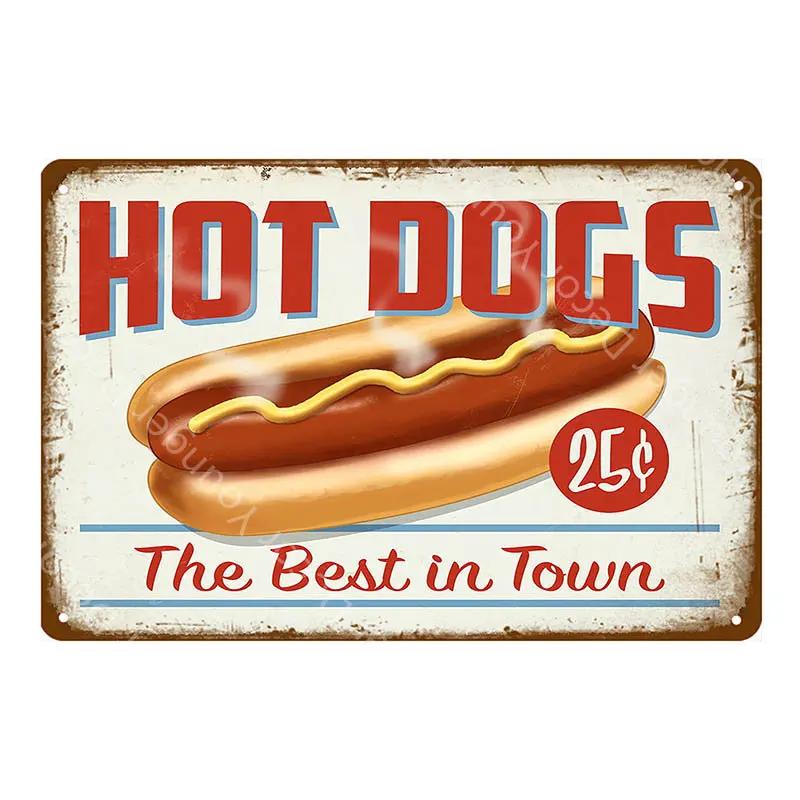 Хот-доги Бургеры Пицца Металлические таблички Декор для стен бара Жестяная табличка Винтажные металлические таблички Домашний декор Живопись Таблички Художественный постер YJ173 20x30cm