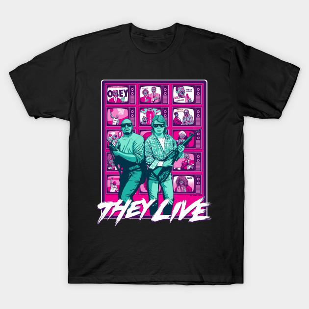 Men Black Print T-shirt They Live - 80 S Attack No-Cut Transfer Paper Print Cotton Tshirt 2XL чёрный