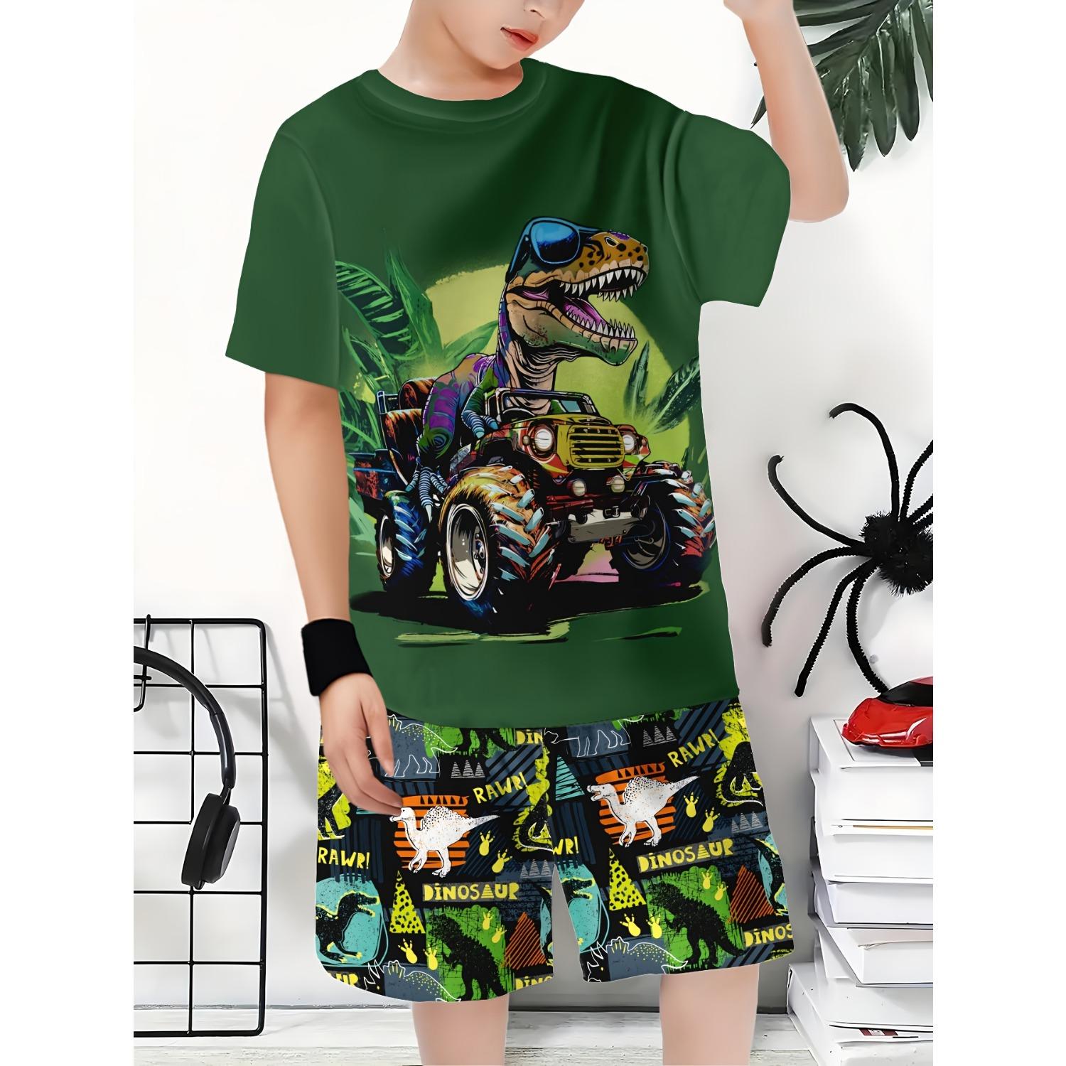 

New dinosaur pattern 3D printed top and shorts two-piece set, suitable for children s men and women to wear outdoors 5-6 Years