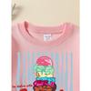 European Sizes Girls Crew Neck Sweatshirt Colorful Gelato Ice Cream Cone Print, Soft Cozy Pullover, Warm Casual for Autumn & Winter.