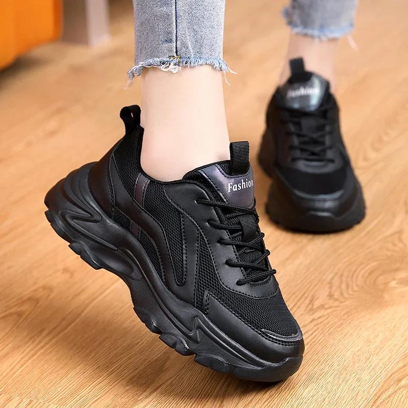 Fashion Platform Sports Shoes Woman Sneakers Mesh Breathable White Running Shoes Comfortable Outdoor Fashion Vulcanize Chunky Flat Ladie