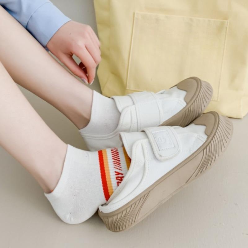Boat Socks, Women's Cotton Socks, Invisible Socks, Striped Letter, Versatile, Shallow Opening, Low Top, Short Socks, Women's Ankle Socks