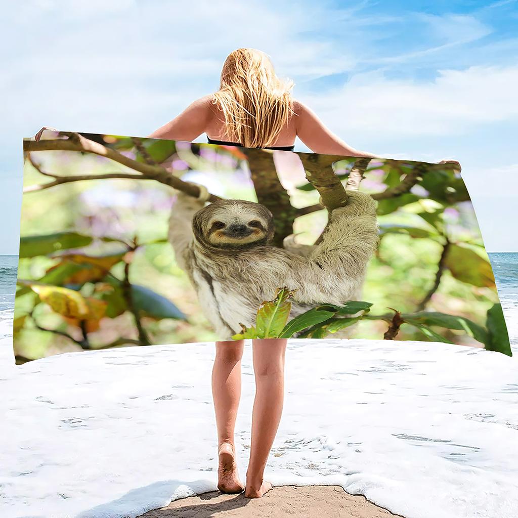 Cute Sloth Vacation Outdoor Beach Towel Microfiber Soft Large Shower Towels Multipurpose Highly Absorbent For Bathroom, Pool