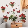 Hand Painted Rose Pot Butterfly Wall Sticker Self-Adhesive Removable for Bedroom Living Room Entryway Background Home Decor