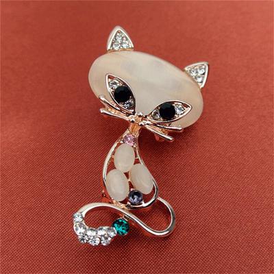 Opal Stone Fox Brooches Womens  Cute Animal Pin Brooch Jewelry