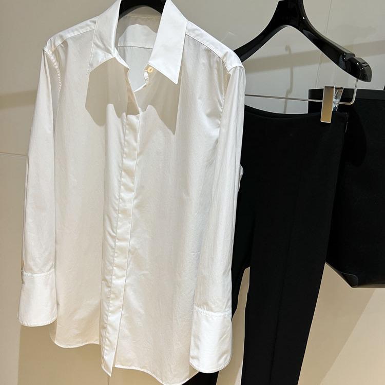 

«Yishu Girl Minimalist White Long-Sleeve Women Shirt» Small белый