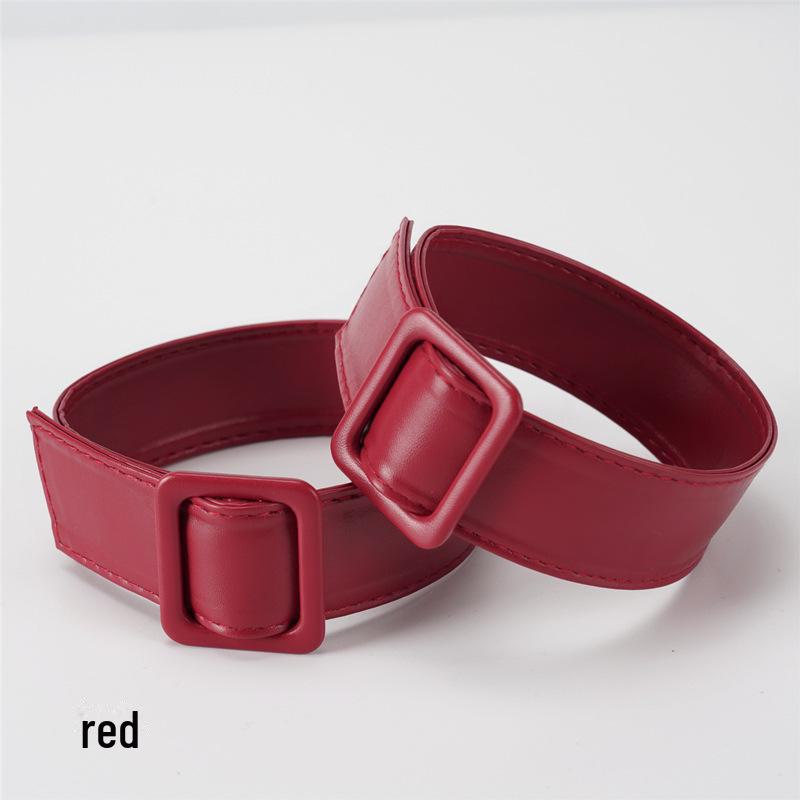 Women's Soft Leather Windbreaker Cuffs with Straps - Lace-Up, Decorative Cloth Accessory