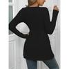Women S Plus Size Solid Long Sleeve Round Neck Top With Button Decoration