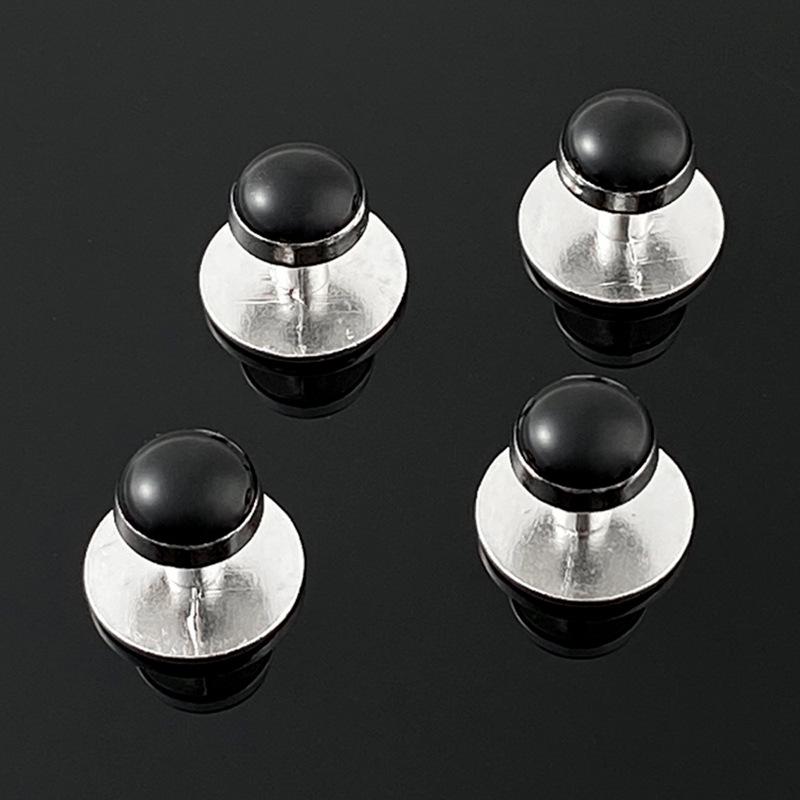 Silver Round Cufflink & Tuxedo Stud Set for Men's Wedding or Party