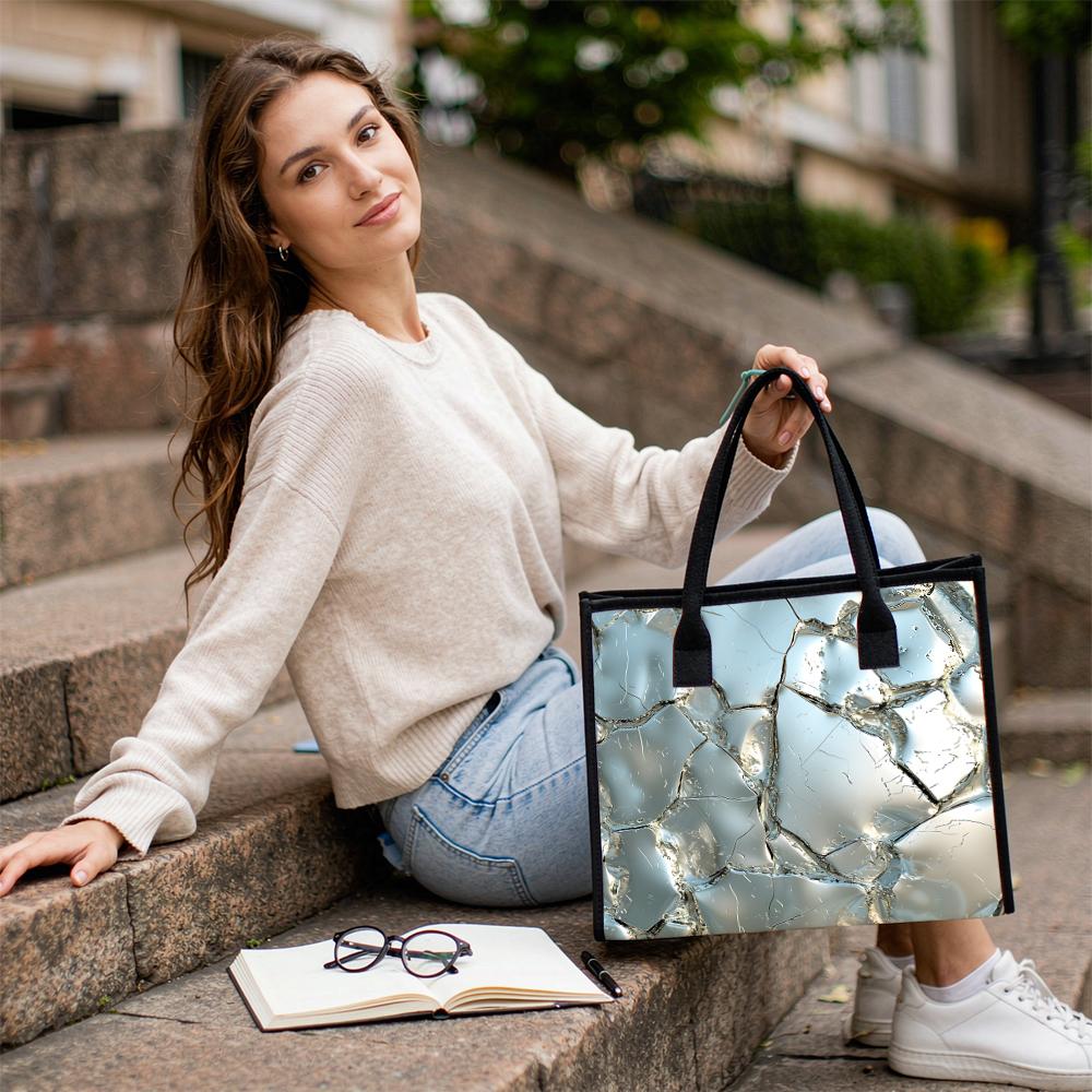 Cracked Metallic Print Tote Bag Large Casual Daily Carry Handbag Reusable Shoulder Bag for Shopping Work Travel