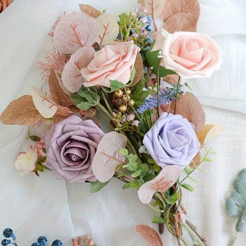 25Pcs Gift Box Foam Pe 3.15 Inch Rose Flower with Stem Simulation Artificial Flower