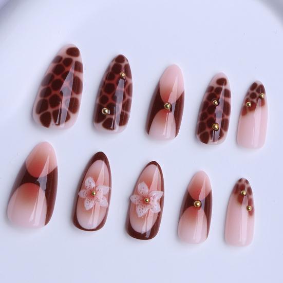 1 Set Women Press on Nails Almond French Tip Stick-on Long Fake Nails Full Cover Glue on False Nails DIY Manicure