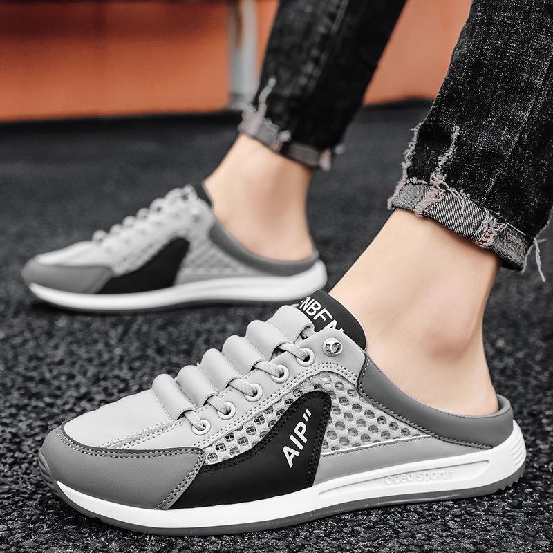 2025 Spring and Summer Bag Head Slippers Men's Lazy Style One Pedal Casual Half Tray Trend Heel-less Sleeve Board Shoes