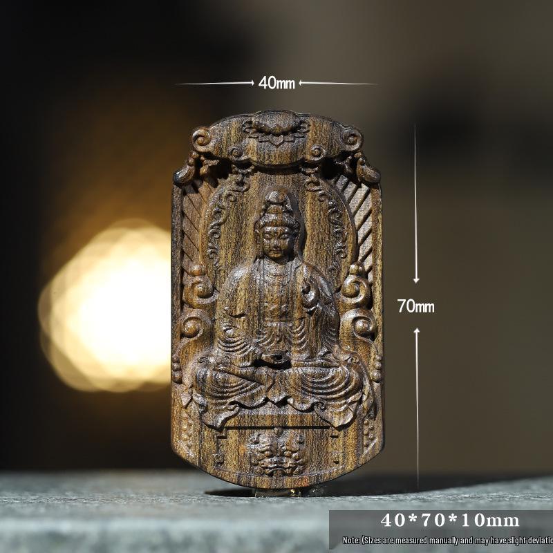 Agarwood Guanyin Chess Pendant: Chinese-Style Hand-Carved Wooden Necklace Ornament