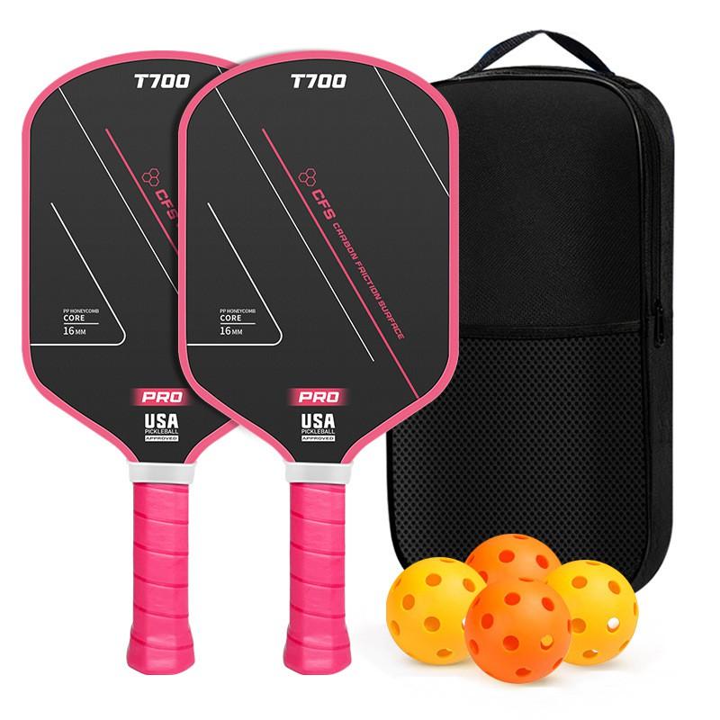 Carbon Fiber Pickleball Paddle T700 Textured 16mm Long Handle Set