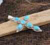 Turquoise Gemstone Solid 925 Sterling Silver Cross Pendant, Handmade Designer Jewelry, Bohemian Jewelry