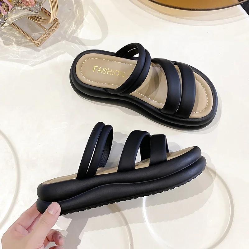 

2025 Новые простые сандалии для девочек Модные нескользящие туфли на липучке для детей Дышащие с открытым носком Однотонные Крутые Универсальные 42 чёрный