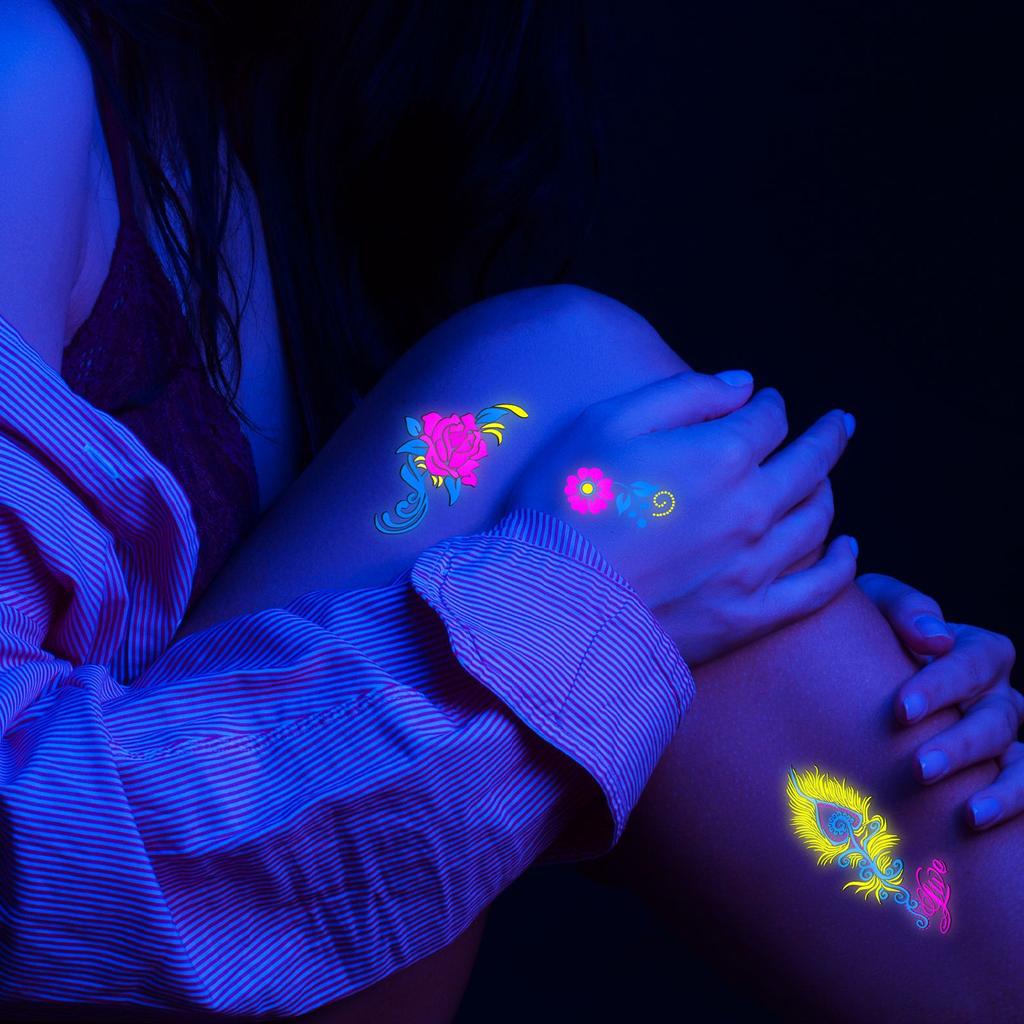 New Nightclub Fluorescent Tattoo Sticker Face Sticker, Waterproof Dragon And Tiger Flower Feather Neon Luminous Tattoo Sticker