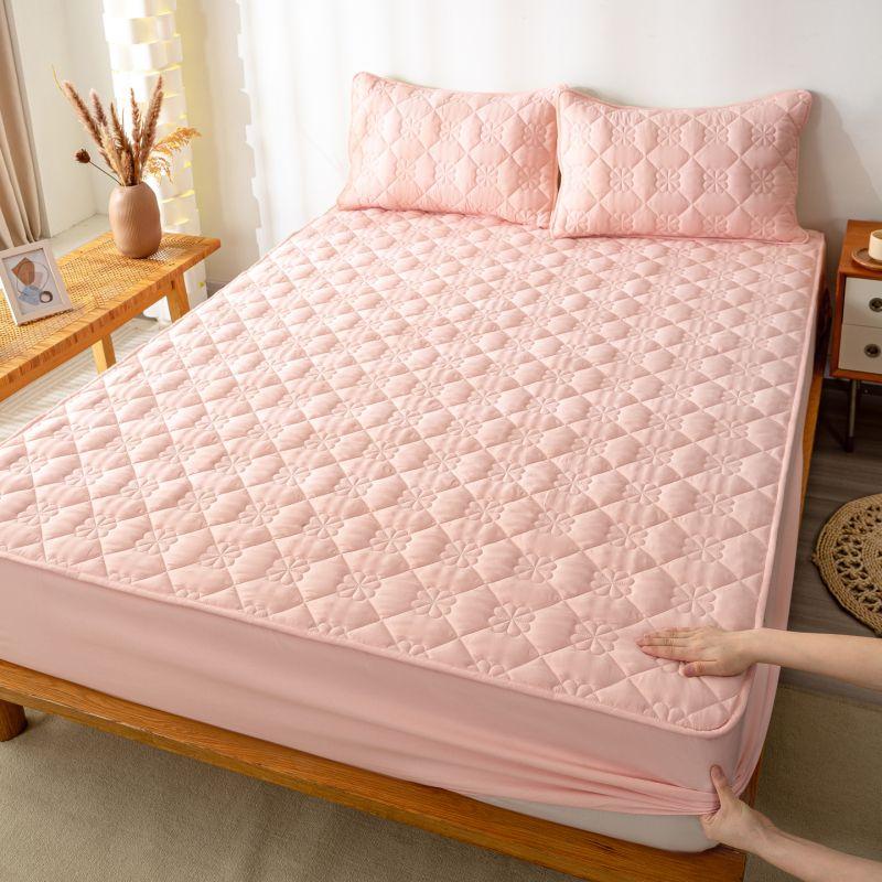 Simple solid color cream wind padded fitted sheet 3-piece set four-leaf clover pattern mattress cover student dormitory