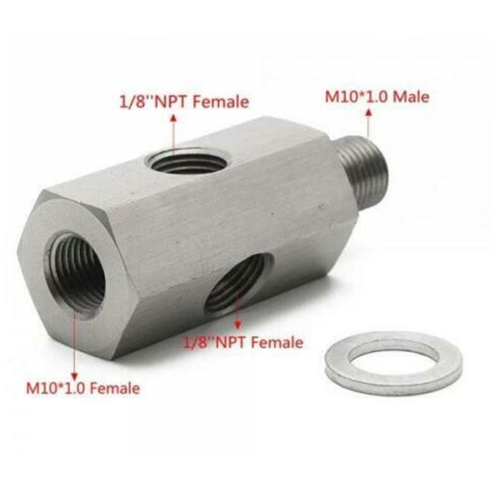 1 8in NPT Oil Pressure Sensor Tee To M10 10x1.0 Male Adapter Turbo Supply Feed Line Gauge
