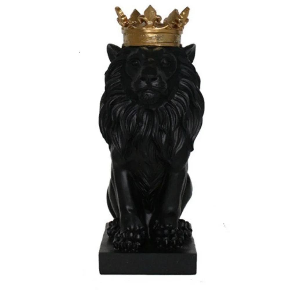 Nordic Resin Lion Statue Garden Home Model Crown Lions Sculpture Desktop Decor Animal Figurine Ornaments чёрный