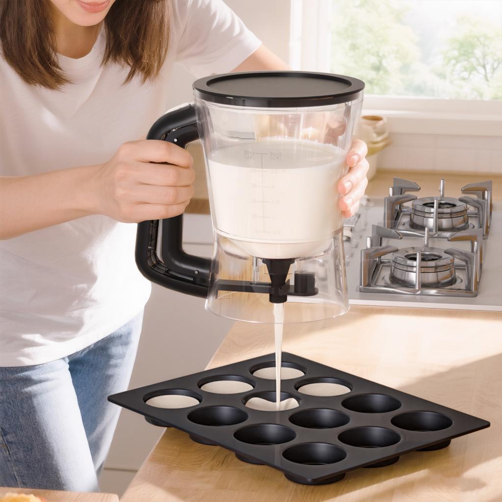 New Batter Dispenser with Measuring Cup - Precision Pouring Funnel for Cupcakes & Muffins, Easy-Squeeze Handheld Baking Tool