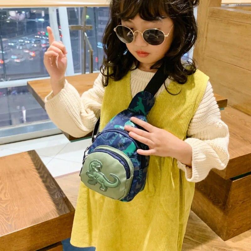 Sac à bandoulière mignon pour garçons, sac de loisirs en plein air, petit sac de poitrine imprimé dinosaure, sac messager de dessin animé pour bébé